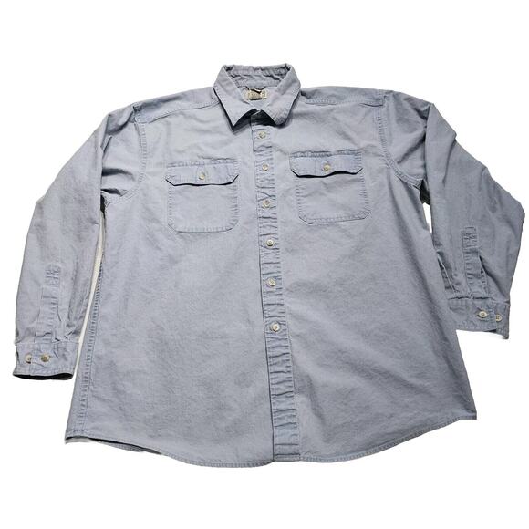 LL Bean Denim Shirt Mens Large Vintage Blue Cotton Pockets Long Sleeve Button Up - Picture 1 of 12